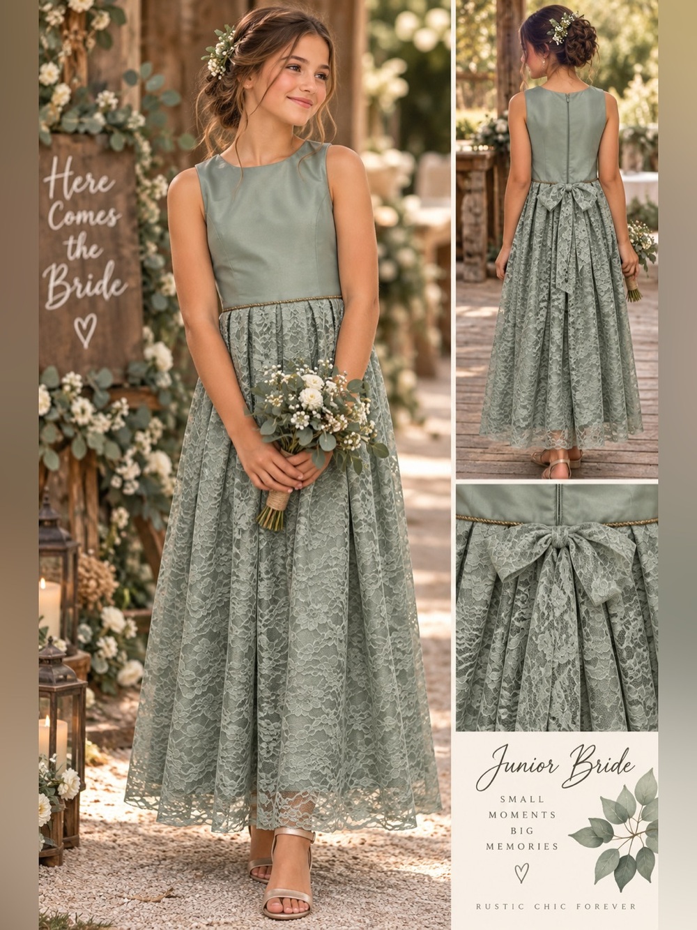 Handmade Eucalyptus Green Lace Junior Bridesmaid Dress NEW